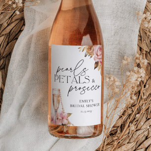 Pearls Petals & Prosecco Floral Bridal Shower Wine Label