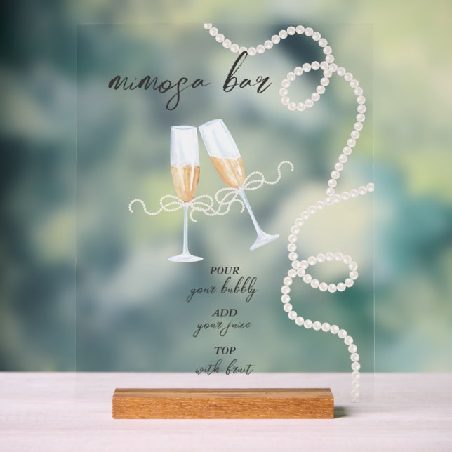 Pearls, Petals & Prosecco | Mimosa Bar Shower Acrylic Sign (Neutral)