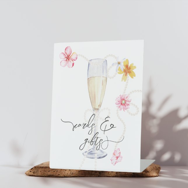 Pearls, Petals + Prosecco | Shower Cards & Gifts Pedestal Sign (Creator Uploaded)
