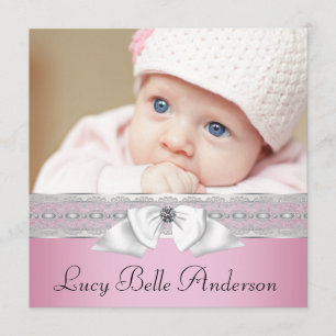 Pearls Pink Black Baby Girl Photo Birth Announcement