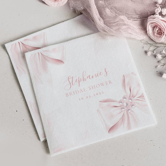 Pearls Pink Bow Bridal Shower Napkins (Creator Uploaded)