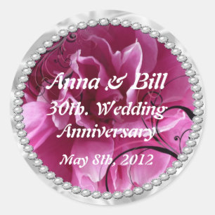 Pearls & Pink Floral Swirls save the date sticker