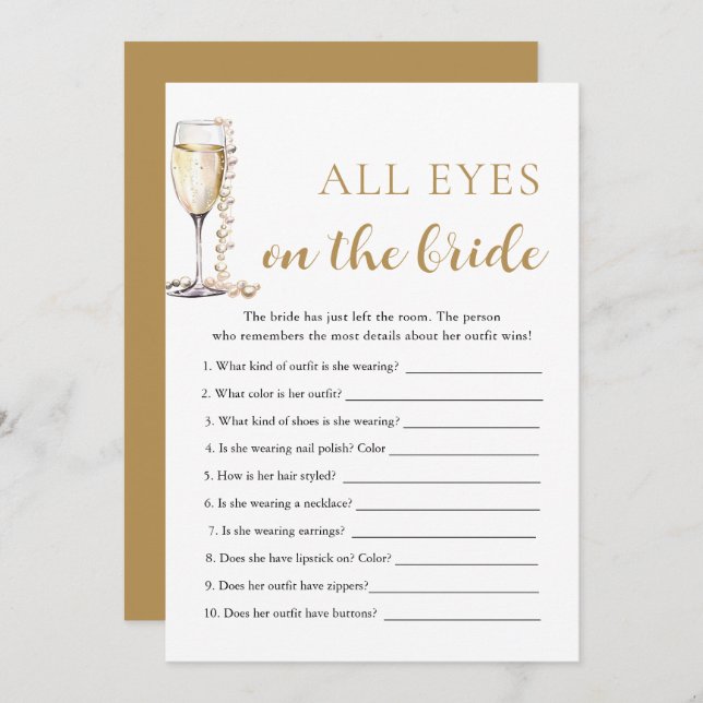 Pearls & Prosecco All Eyes On The Bride Game  Invitation (Front/Back)