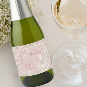 Pearls & Prosecco Babys Breath Blush Bridal Shower Sparkling Wine Label