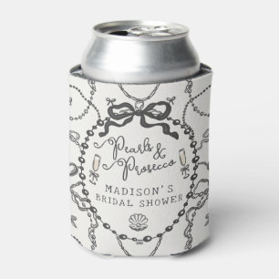 Pearls & Prosecco Black Bow Bridal Shower Favour Can Cooler