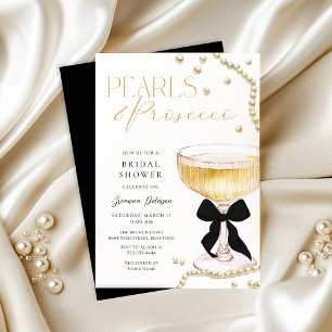 Pearls & Prosecco Black Bow Bridal Shower Invitation