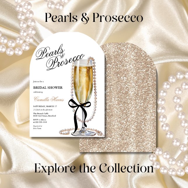 Pearls & Prosecco Black Bow Bridal Shower Invitation (Creator Uploaded)