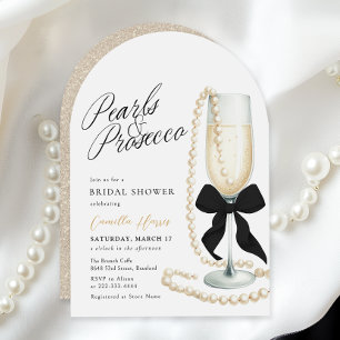 Pearls & Prosecco Black Bow Bridal Shower Invitation
