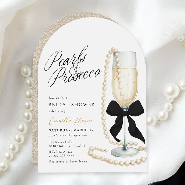 Pearls & Prosecco Black Bow Bridal Shower Invitation (Creator Uploaded)