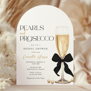 Pearls & Prosecco Black Bow Bridal Shower Invitation
