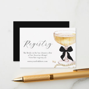 Pearls Prosecco Black Bow Bridal Shower Registry  Enclosure Card
