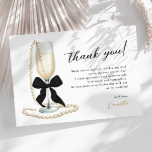 Pearls & Prosecco Black Bridal Shower Thank You Card