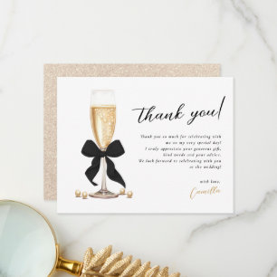 Pearls & Prosecco Black Bridal Shower Thank You Card