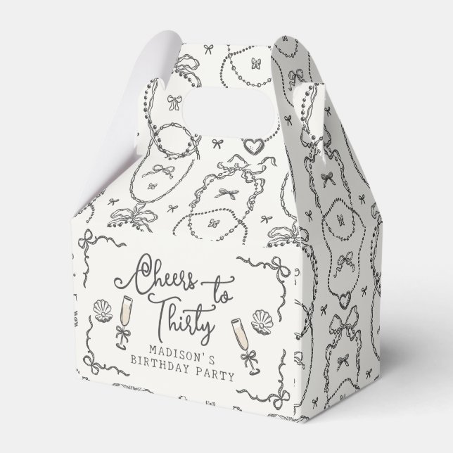 Pearls & Prosecco Black Coquette Bow Birthday Favour Box (Front Side)