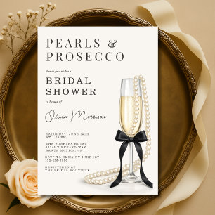 Pearls & Prosecco Black Coquette Bow Bridal Shower Invitation