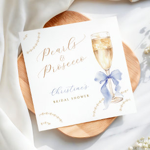 Pearls & Prosecco Blue Bridal Shower Napkins