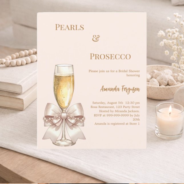 Pearls Prosecco blush bow Bridal Shower invitation (Creator Uploaded)