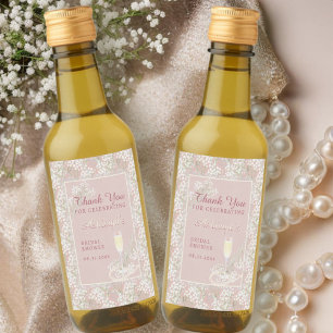 Pearls & Prosecco Blush Floral Bridal Shower Favou Wine Label