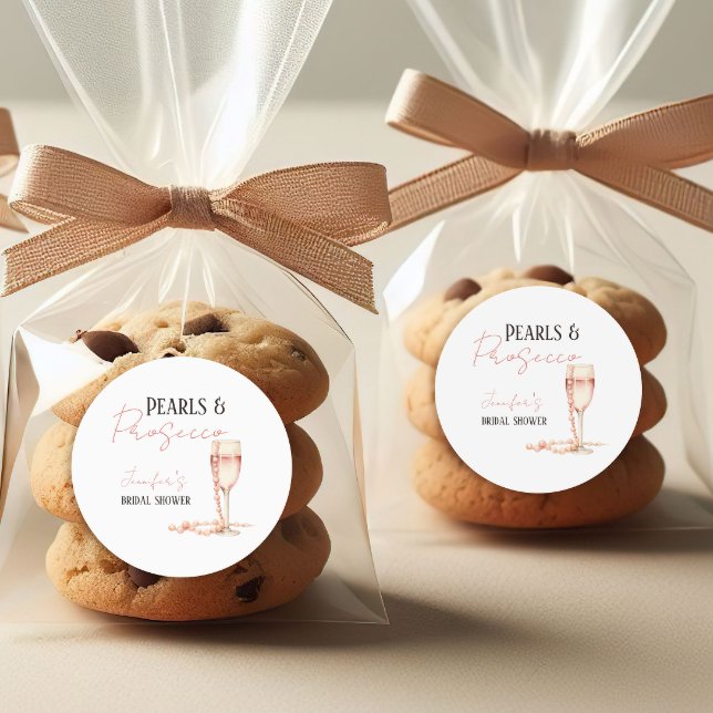 Pearls & Prosecco Blush Pink Bridal Shower Classic Round Sticker (Creator Uploaded)