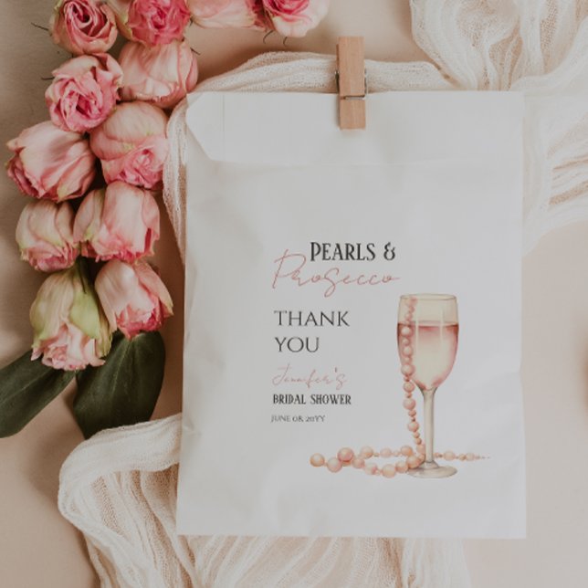Pearls & Prosecco Blush Pink Bridal Shower Favour Bags (Creator Uploaded)
