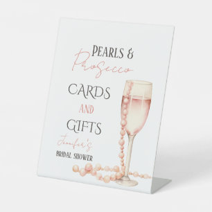 Pearls & Prosecco Blush Pink Bridal Shower Favour Pedestal Sign
