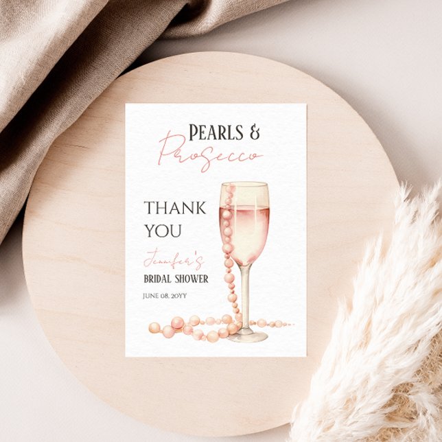 Pearls & Prosecco Blush Pink Bridal Shower Favour Thank You Card (Creator Uploaded)