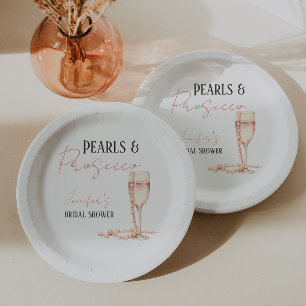 Pearls & Prosecco Blush Pink Bridal Shower Paper Plate