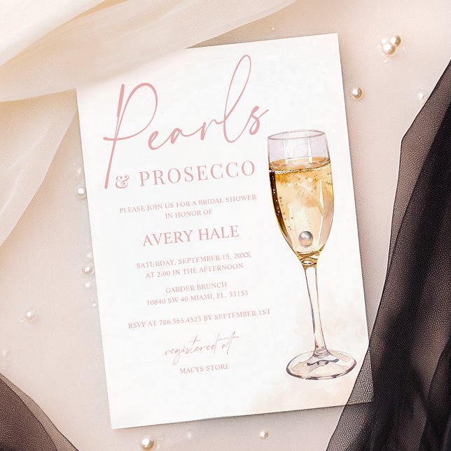 Pearls & Prosecco Blush Watercolor Bridal Shower Invitation (Creator Uploaded)