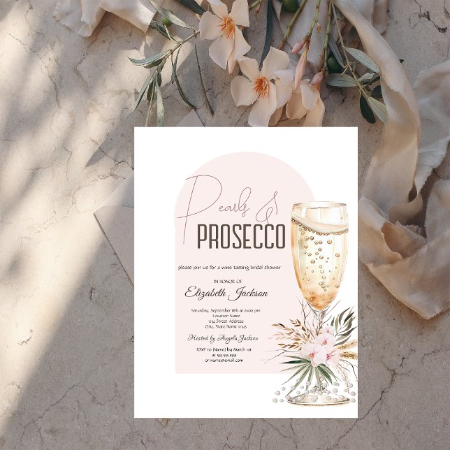 Pearls Prosecco Boho Flowers Brunch & Bubbly Invitation (Creator Uploaded)