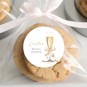 Pearls & Prosecco Bow Bridal Shower Classic Round Sticker