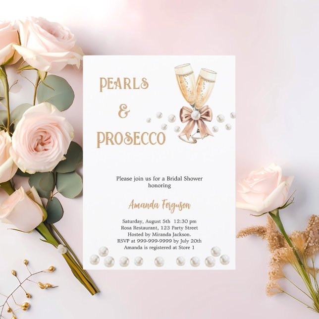 Pearls Prosecco bow elegant Bridal Shower Invitation (Creator Uploaded)