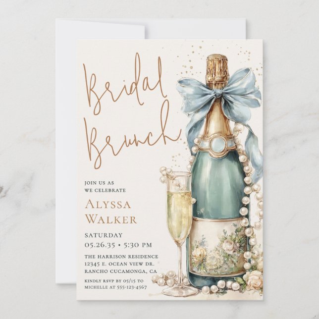 Pearls & Prosecco Bridal Brunch Invitation (Front)
