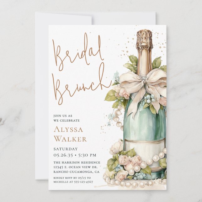 Pearls & Prosecco Bridal Brunch Invitation (Front)