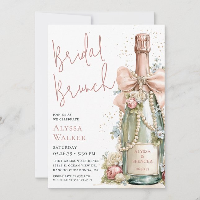 Pearls & Prosecco Bridal Brunch Invitation (Front)