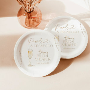 Pearls & Prosecco Bridal Shower, Bridal Brunch Paper Plate