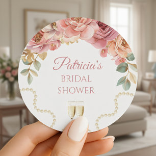 Pearls & Prosecco Bridal Shower Classic Round Sticker