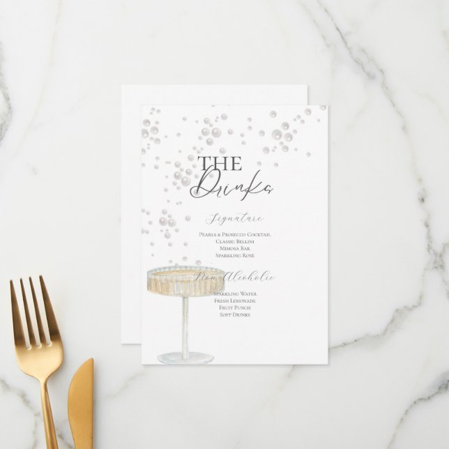 Pearls & Prosecco Bridal Shower Drinks Menu (Front/Back In Situ)