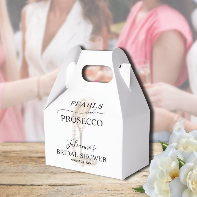 Pearls & Prosecco Bridal Shower Favour Box (Pearls & Prosecco bridal shower Thank You gable-style favor boxes - Available in 3 SIZES)