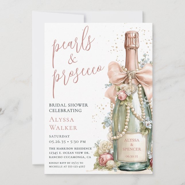 Pearls & Prosecco Bridal Shower Invitation (Front)