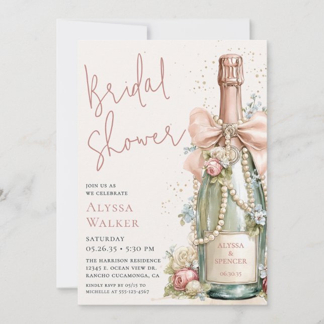 Pearls & Prosecco Bridal Shower Invitation (Front)