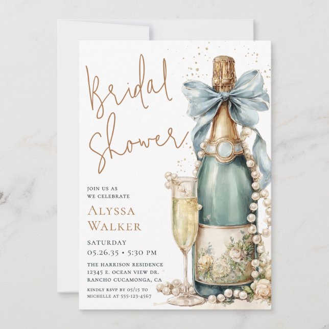 Pearls & Prosecco Bridal Shower Invitation (Front)
