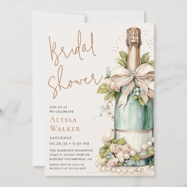 Pearls & Prosecco Bridal Shower Invitation (Front)