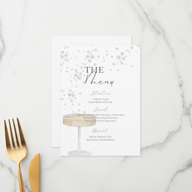 Pearls & Prosecco Bridal Shower Menu (Front/Back In Situ)