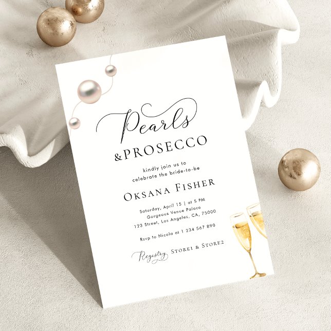 Pearls & Prosecco Bridal Shower Minimalist Elegant Invitation (Creator Uploaded)