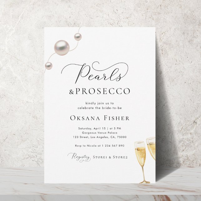 Pearls & Prosecco Bridal Shower Minimalist Elegant Invitation (Creator Uploaded)