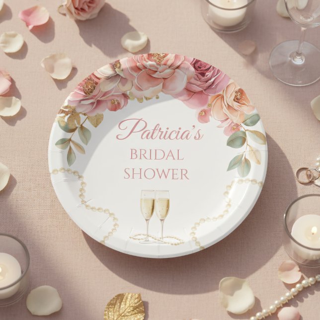Pearls & Prosecco Bridal Shower Paper Plate (Creator Uploaded)