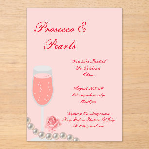 PEARLS & PROSECCO BRIDAL SHOWER PINK  INVITATION
