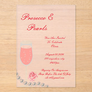 PEARLS & PROSECCO BRIDAL SHOWER PINK  INVITATION