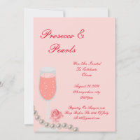 PEARLS & PROSECCO BRIDAL SHOWER PINK  INVITATION