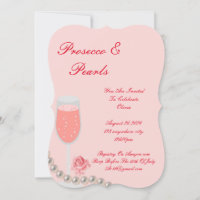 PEARLS & PROSECCO BRIDAL SHOWER PINK  INVITATION